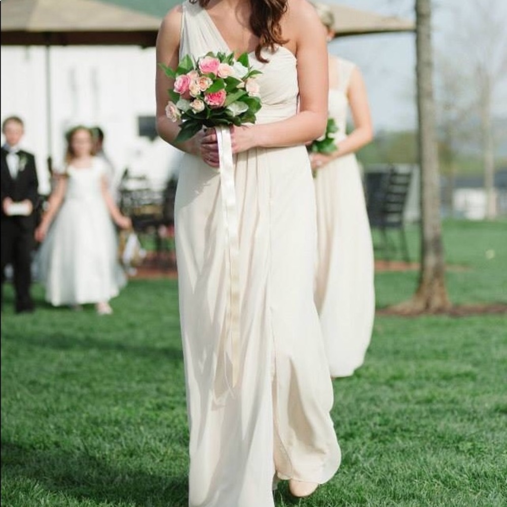 Bill Levkoff champagne bridesmaid dress